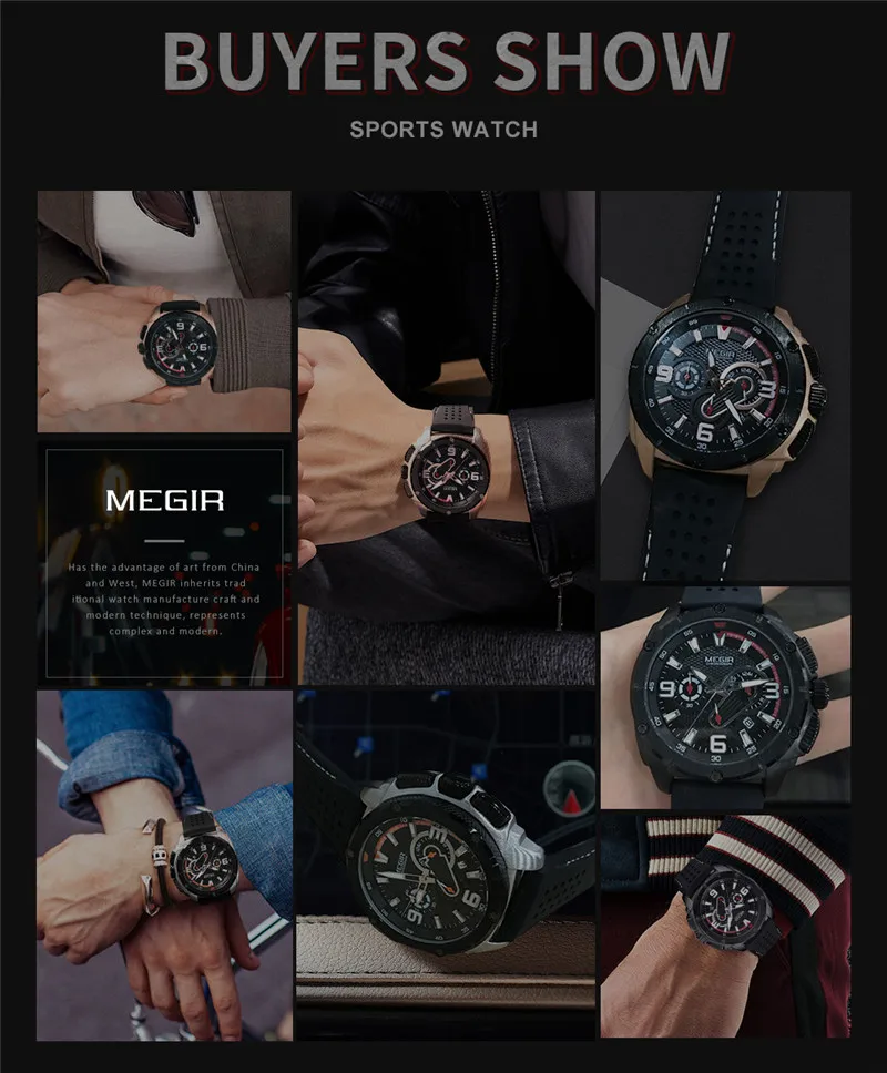 Часы MEGIR мужские наручные водонепроницаемые брендовые Роскошные спортивные