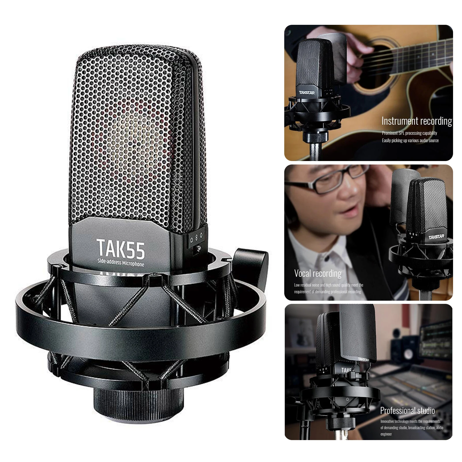 

TAKSTAR TAK55 Professional Recording Microphone 3 Pickup Patterns with Shock Mount and Windscreen for Live Streaming Studio