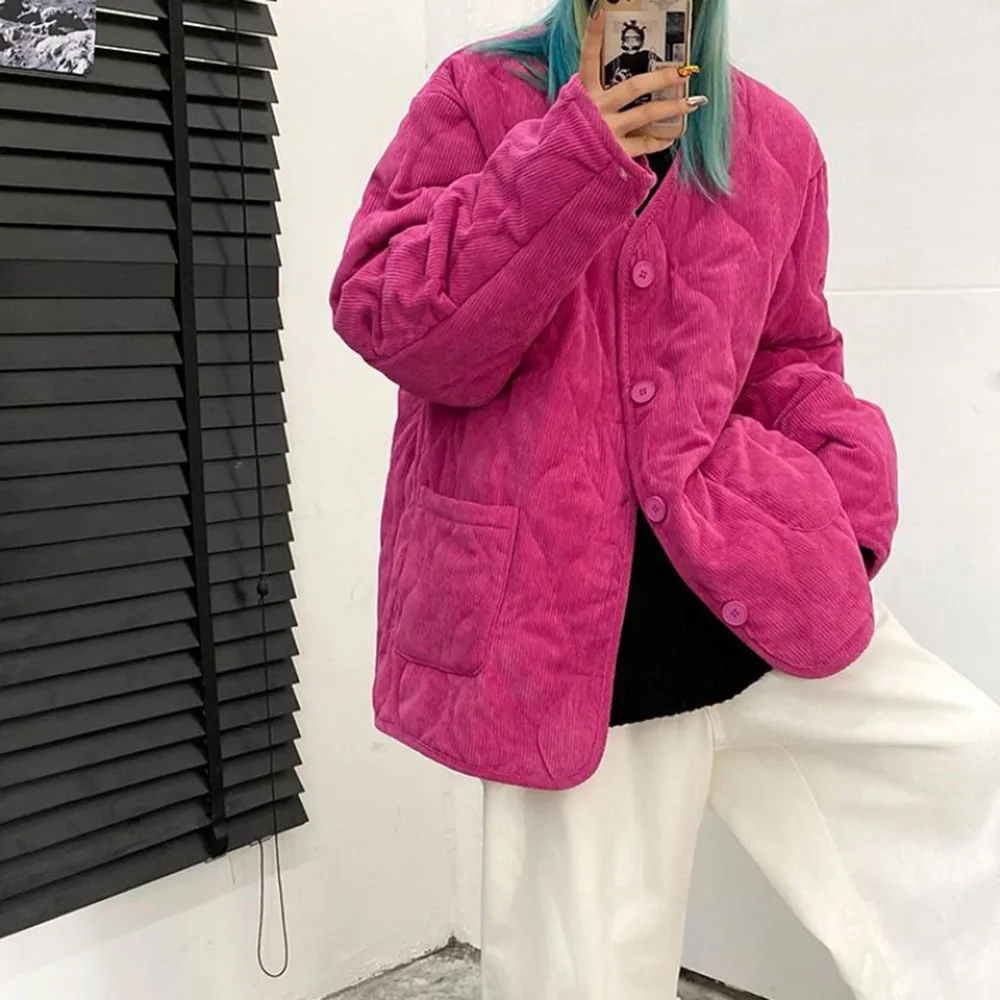 Женские однотонные короткие парки в стиле Харадзюку вельветовое зимнее пальто