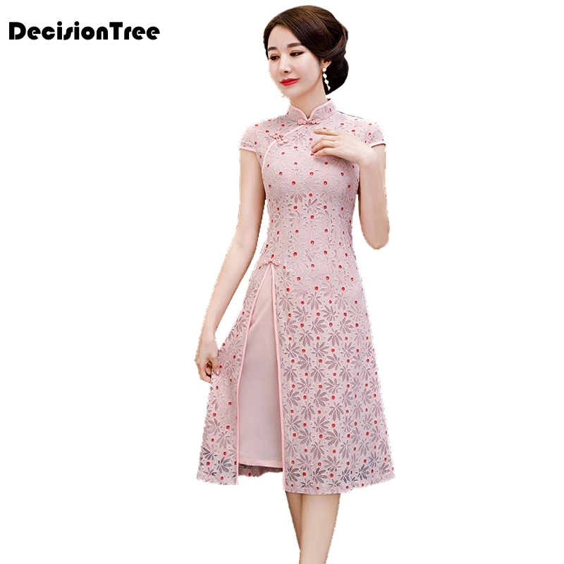 Вечерние, вьетнамские, aodai, Китайская традиционная одежда для женщин, qipao, короткий рукав, кружевное, китайское, восточное платье, современное, cheongsam