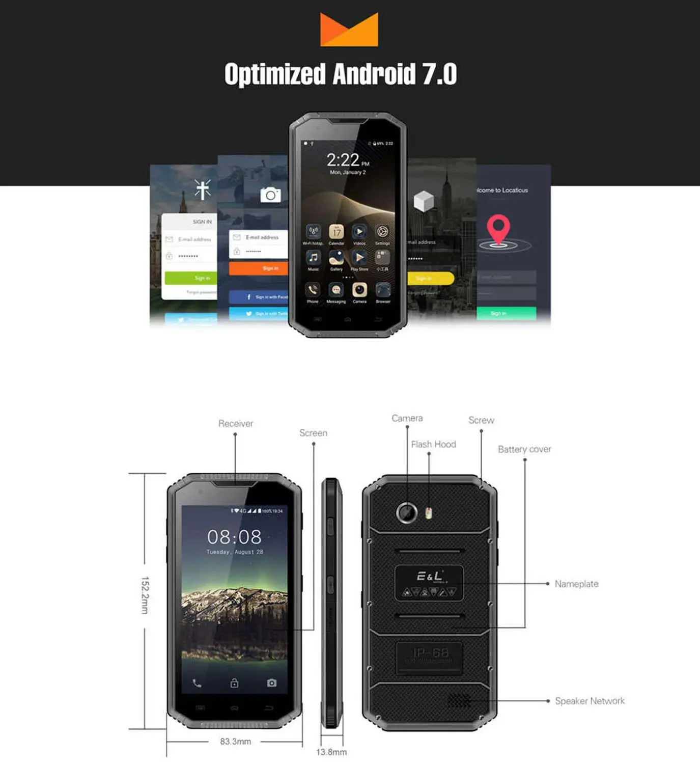 KXD E &amp L с тройной защитой W7S IP68 прочный телефон Android 6 0 MTK6737 1 3 ГГц 4 ядра 2 Гб