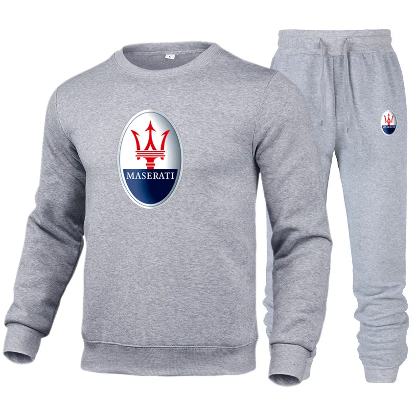 

Men's Maserati car logo brand round neck sportswear hot selling men's sweater + trousers men's street casual wear