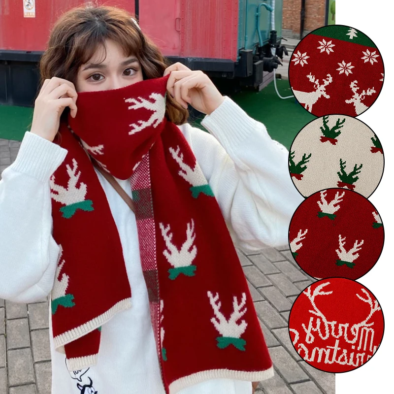 

Шарф для пары в рождественском стиле, вязаный шарф с принтом, утепленный сохраняющий тепло и Воздухопроницаемый шаль в японском стиле, милы...