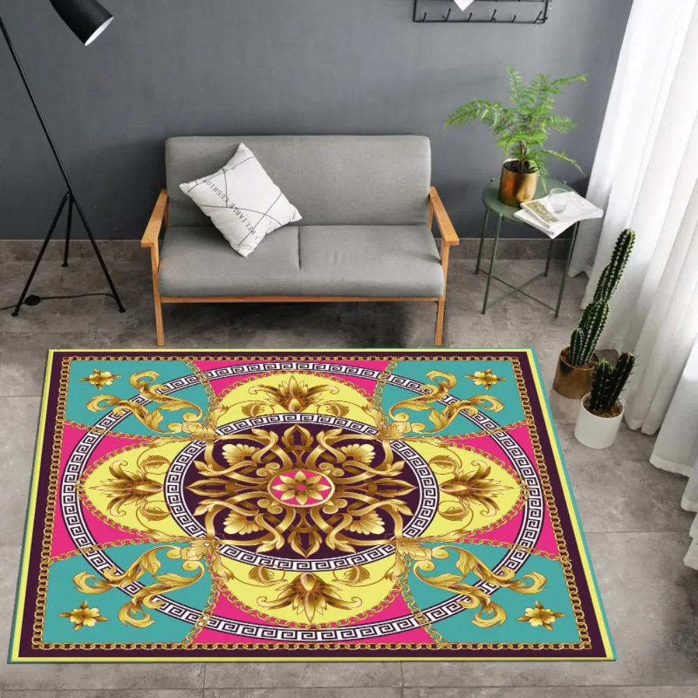 

Gold Flowers Carpet 3D Print Circle Luxury Rug For Living Room Floor Carpet Home Baby Play Mat Vintage Baroque Outdoor Carpet