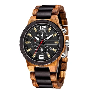 unbranded band zebra wood with ebony wrist watches for men multi functional movement good quality high fashion hot selling brand