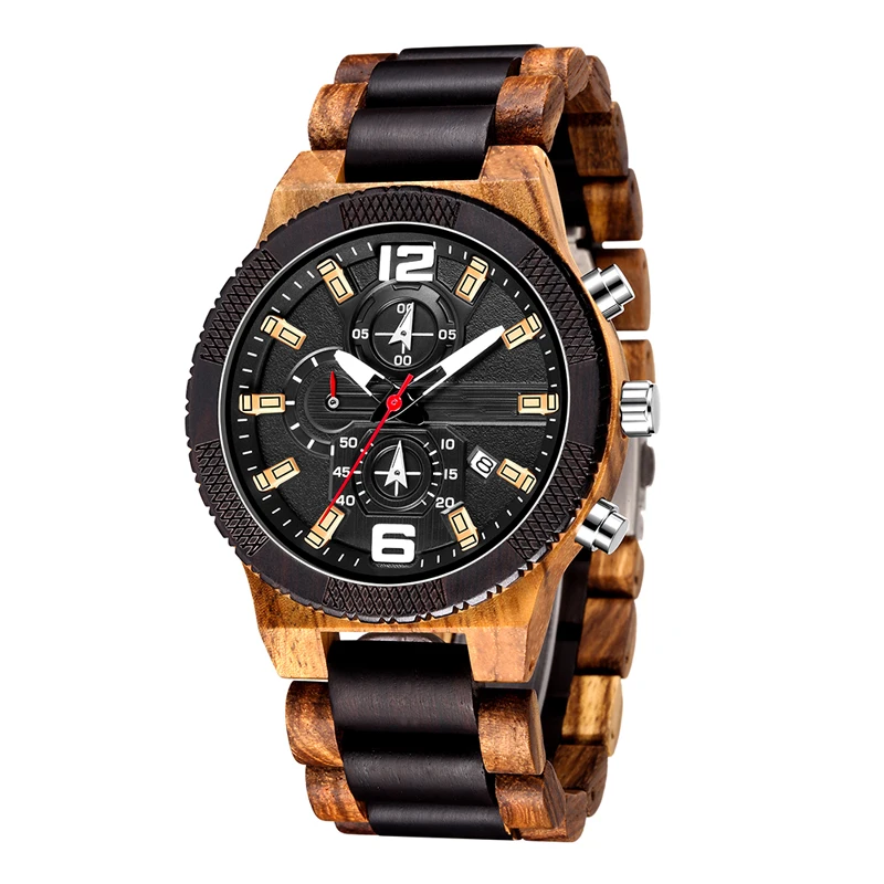 Нефирменный ремешок Зебра дерево с черным дерева наручные часы для мужчин