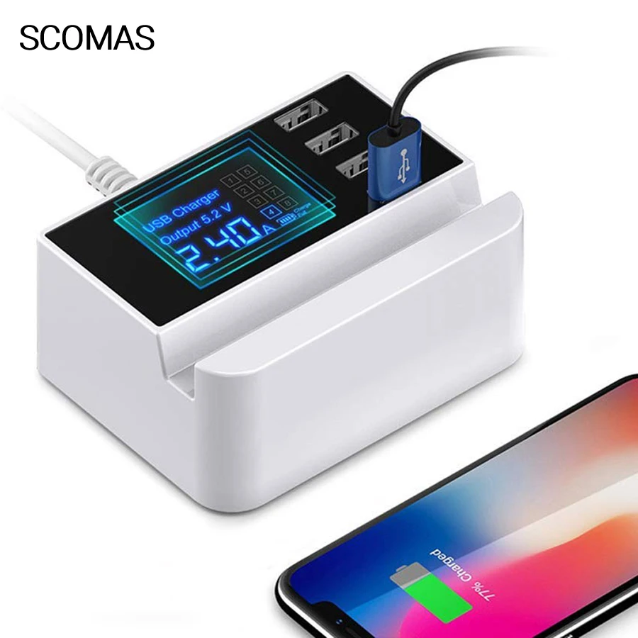 4 Порты USB Зарядное устройство зарядное адаптер Led Дисплей для мобильного