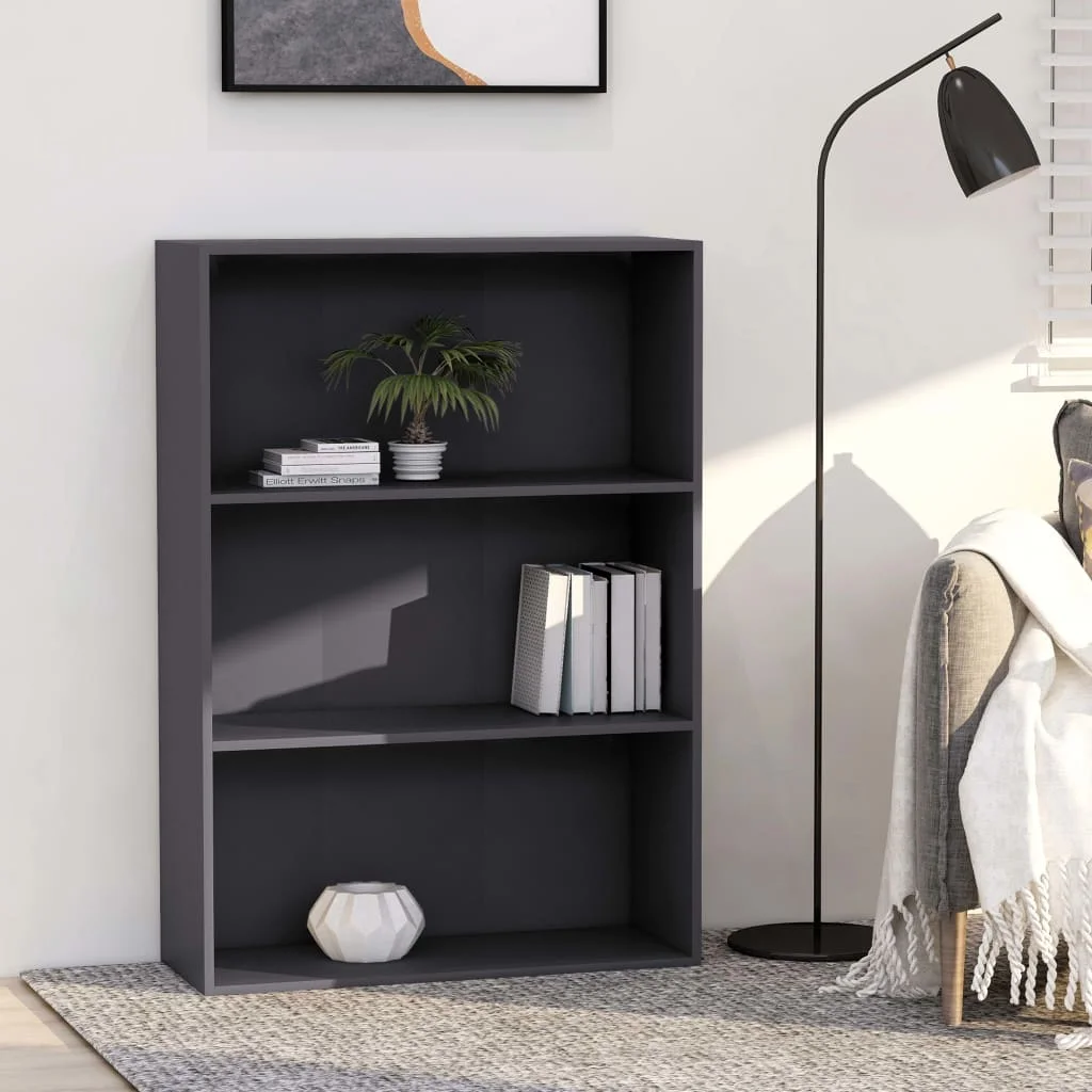 

3-Tier Book Cabinet Gray 31.5"x11.8"x44.8" Chipboard