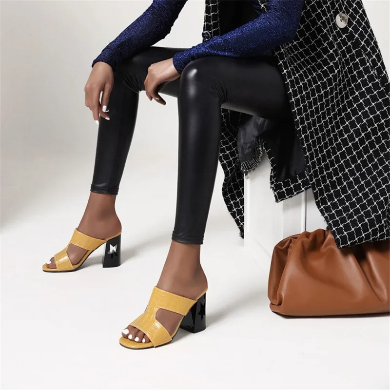 

2020summer thick-heeled high-heeled fish mouth color matching sandals women oversized 45-48 slippers retro slip-on women's shoes