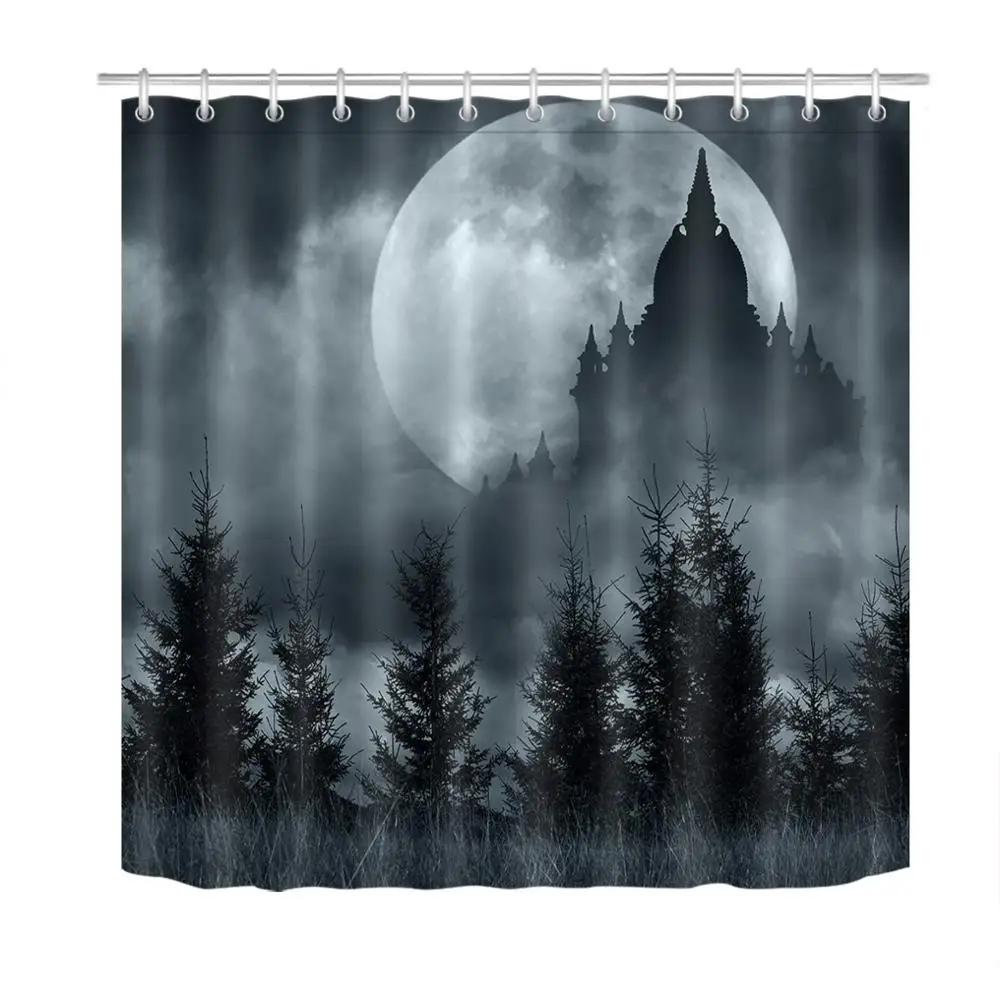 Занавеска для душа из полиэстера с изображением ночного полнолуния сказочного