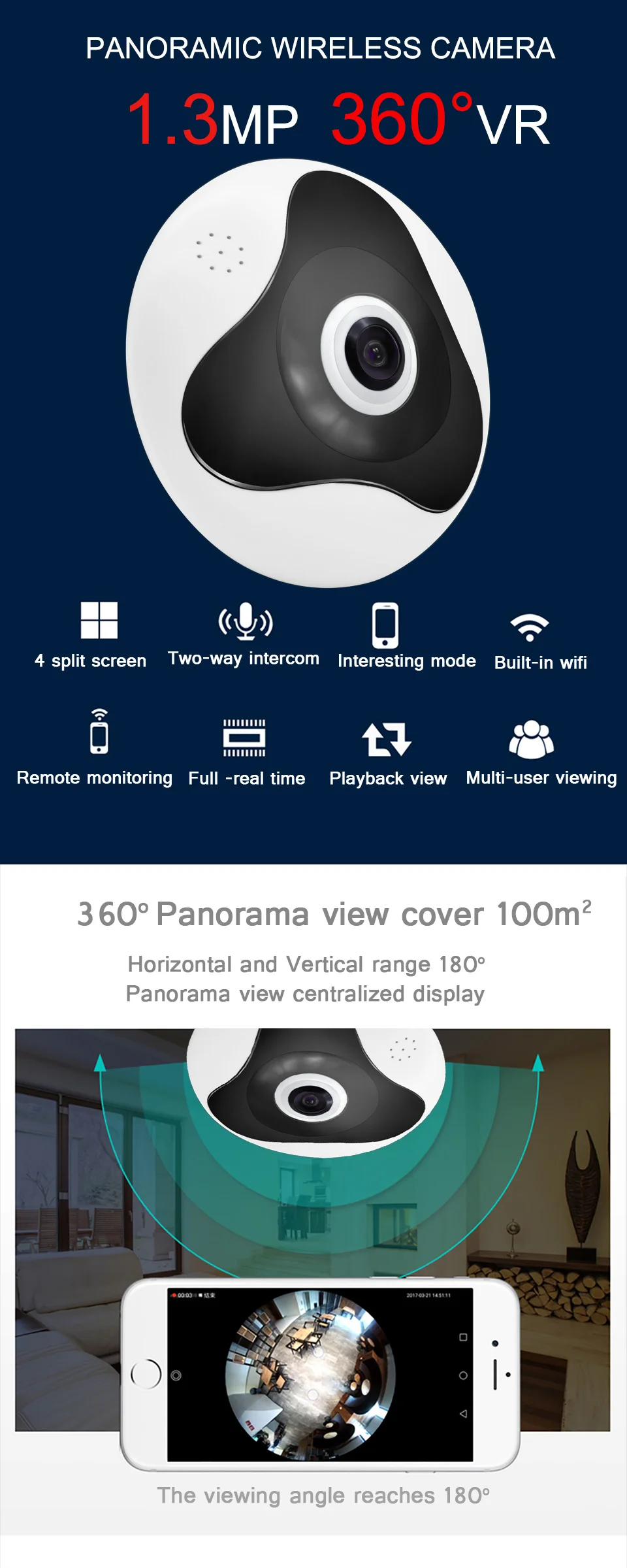 WakeView 3D wifi 360 градусов двухсторонняя аудио панорамная VR 1.3MP/2MP/3MP рыбий глаз Беспроводная Смарт ip-камера поддержка 128g Домашняя безопасность