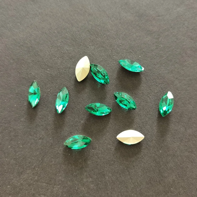 

CTPA3bI New Navette 10pcs Emerald Loose Beads Glue On Nail Art Accessories Decoration Green Glass Rhinestones Horse Eyes Diamond