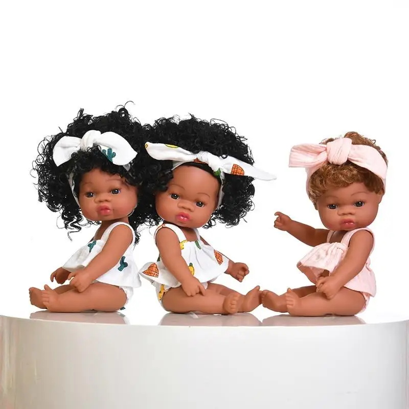 

13.8inch American Reborn Black Baby Dolls Bath Play Full Silicone Black Reborn Dolls Summer Dress Baby Africa Doll Toy