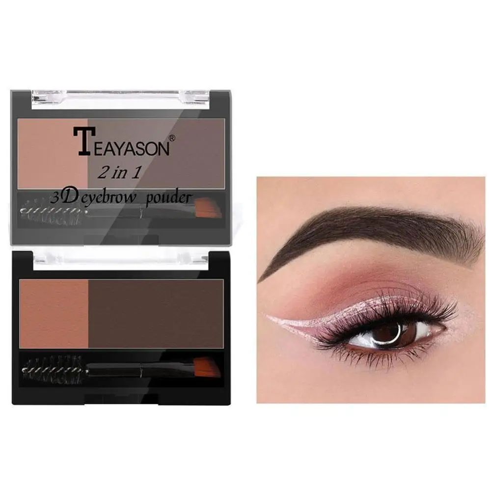 Двухцветная пудра для бровей с кисточкой водостойкий натуральный артефакт