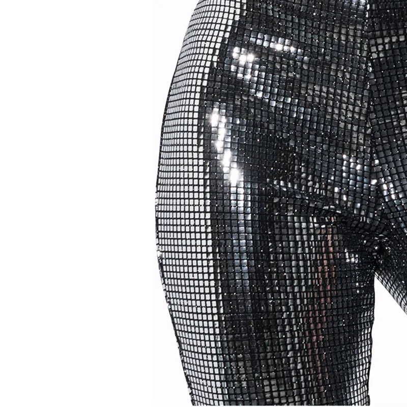 

New Fashion Sexy Two Piece Rompers Womens High Collar Long Sleeves Hollow Out Sequins Bodycon Clubwear Jumpsuits