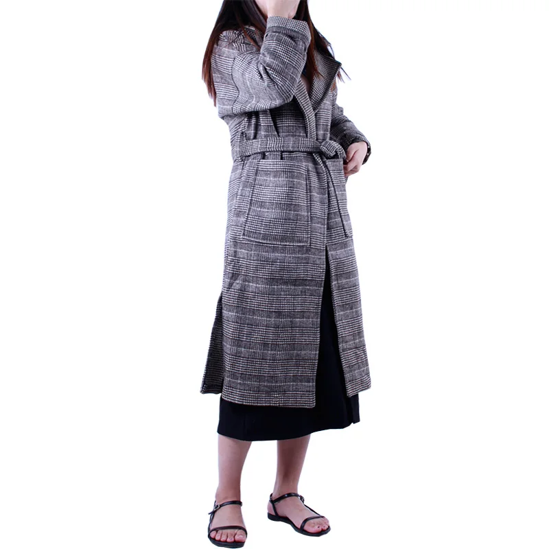 

U-SWEAR Women Wool Coat Plaid Women Jacket Loose Long Breasted Woolen Coat Winter Coat Woolen Overcoat Winter Coat Elegant