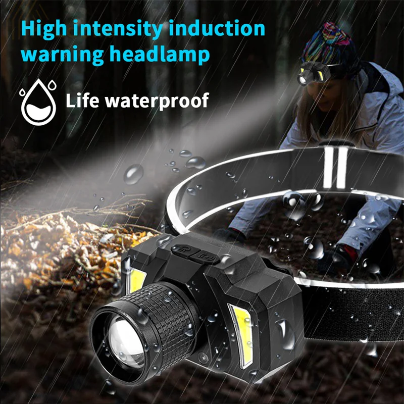 

High Quality Smart Induction LED Headlamp Strong Light USB Charging T6+COB Zoom Outdoor Riding Night Fishing Headlamp