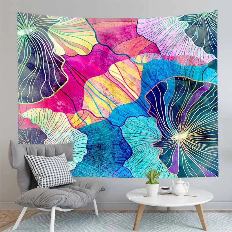 Цветной настенный гобелен с рисунком масляной живописи одеяло листьями лотоса