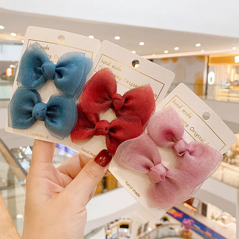 

2Pcs/Set Children Cute Colors Ribbon Lace Bow Ornament Hair Clips Girls Lovely Sweet Barrettes Hairpins Kids Hair Accessories