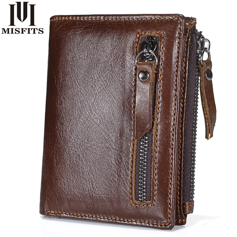 

Short wallet men's retro first layer leather wallet double zipper coin purse calfskin vertical wallets