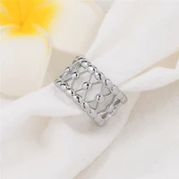 stainless steel couple ring wide cross adjustable open rings for women men silver color hollow crystal tree flower jewelry gifts