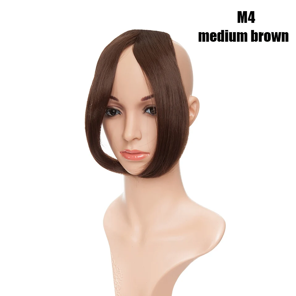 medium brown S-noilite 9 дюймов Пряди для челки с креплением в средней части боковые пряди на заколках для наращивания Для женщин Bang искусственные волосы синтетический верх спереди наращивание натуральных волос - Цвет: medium brown
