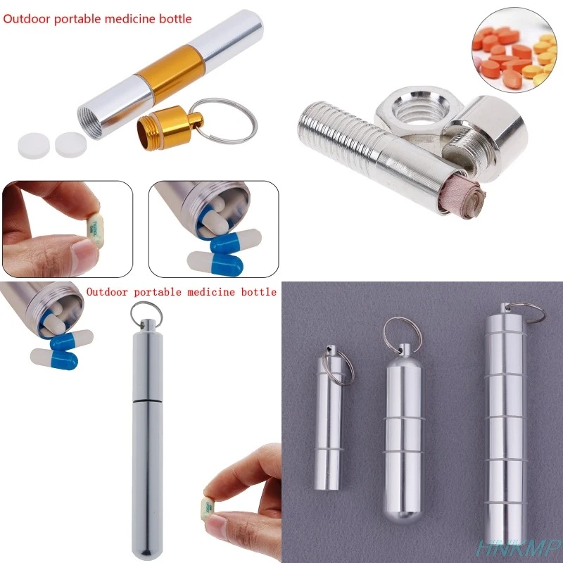 

Outdoor Aluminum Pill Case Keychain Pocket Pill Holder Container Delicate Seal Medicine Organizer Box Waterproof Capsule Shape