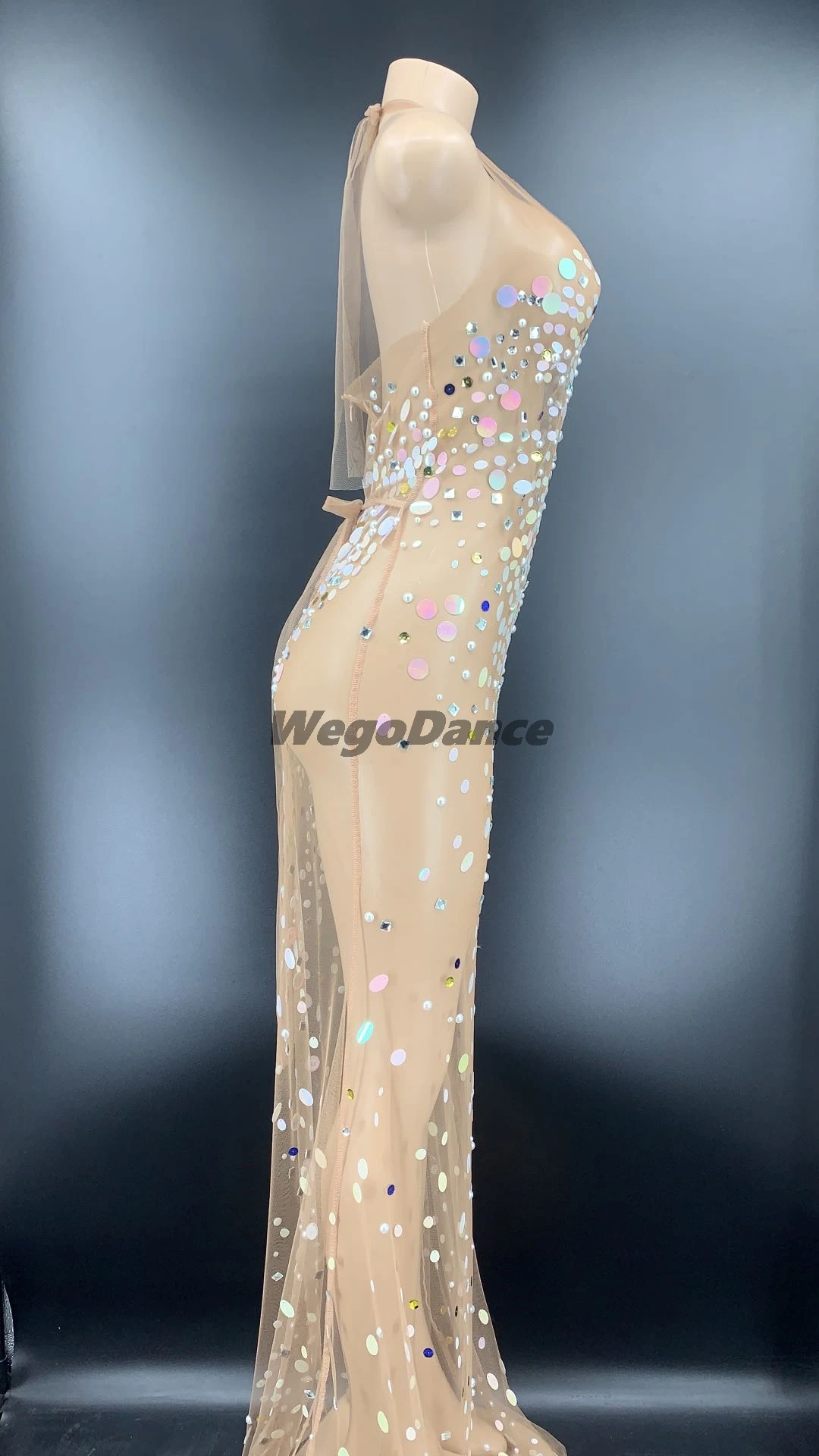 Стразы блестящее Сетчатое прозрачное длинное платье для женщин на день рождения