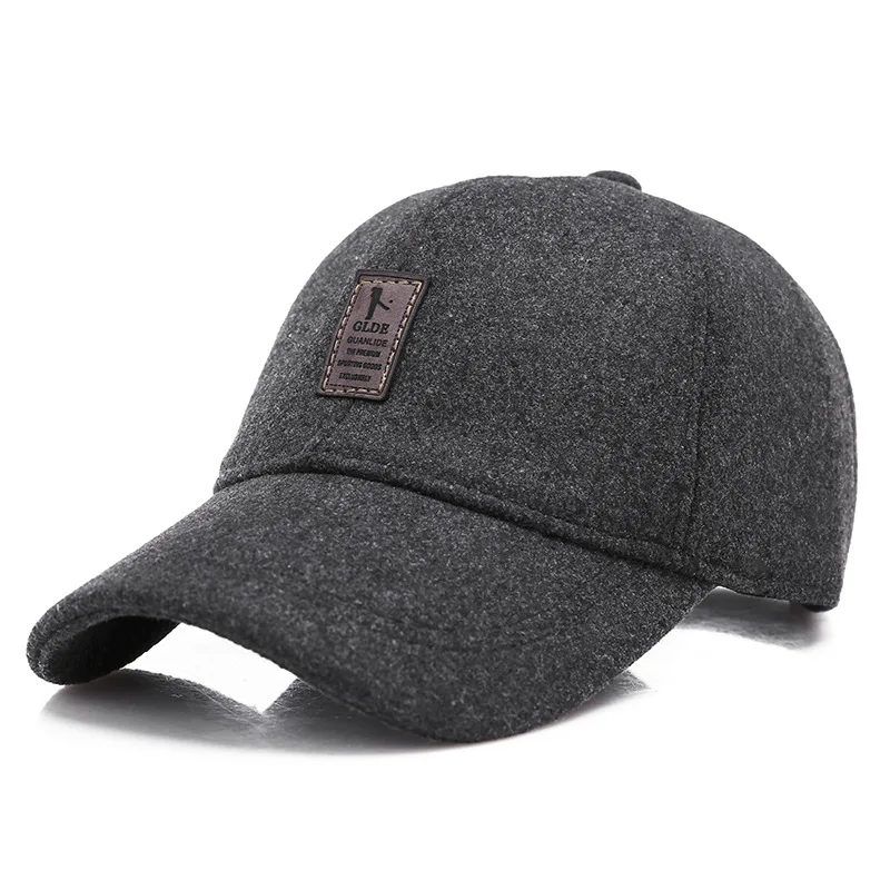 dark gray Новая шерстяная бейсболка, Мужская зимняя бейсболка, шапки для папы, одноцветная Толстая бейсболка, Теплая мужская зимняя бейсболка, кепка Casquette Homme - Цвет: dark gray