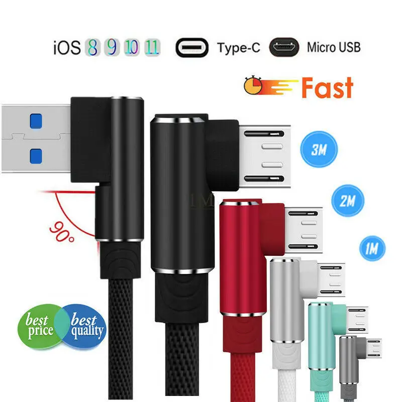 Локоть usb type C Micro IOS кабель для быстрой зарядки Синхронизация данных провод шнур 1 м/2 м/3 м для samsung Galaxy S9/S9 S8/S8 Plus S7 S6 Edge/Plus
