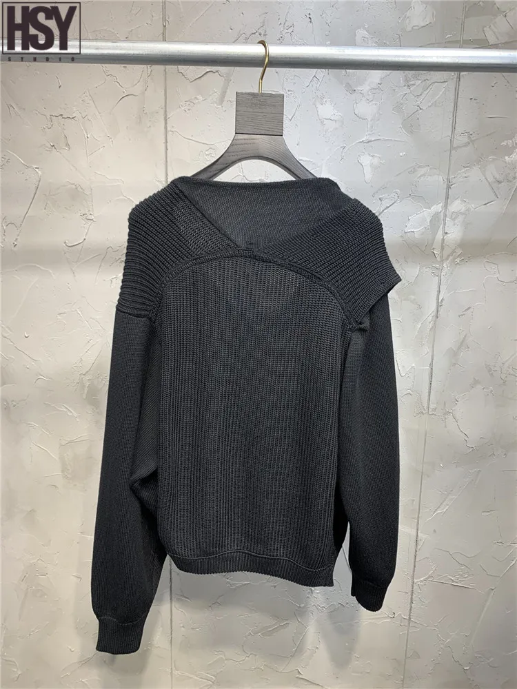 【HSY】2019 New Fashion Simplicity Women Sweater Long Sleeve V-neck Pure Color Baggy Pullover 2 Colors | Женская одежда