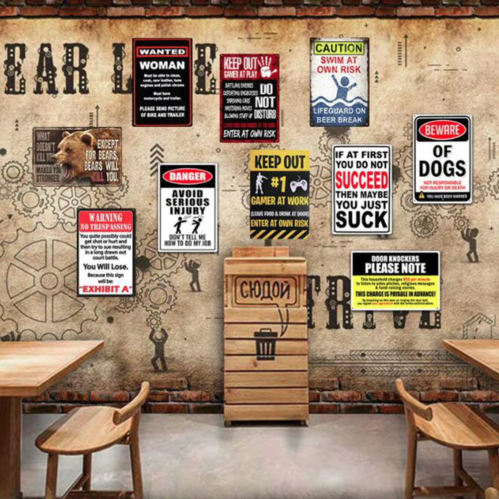 

Warning Metal Poster Monitoring Warning Tin Signs Poster Security Warning Labels Attention Caution Sticker Mark Beware of Dog