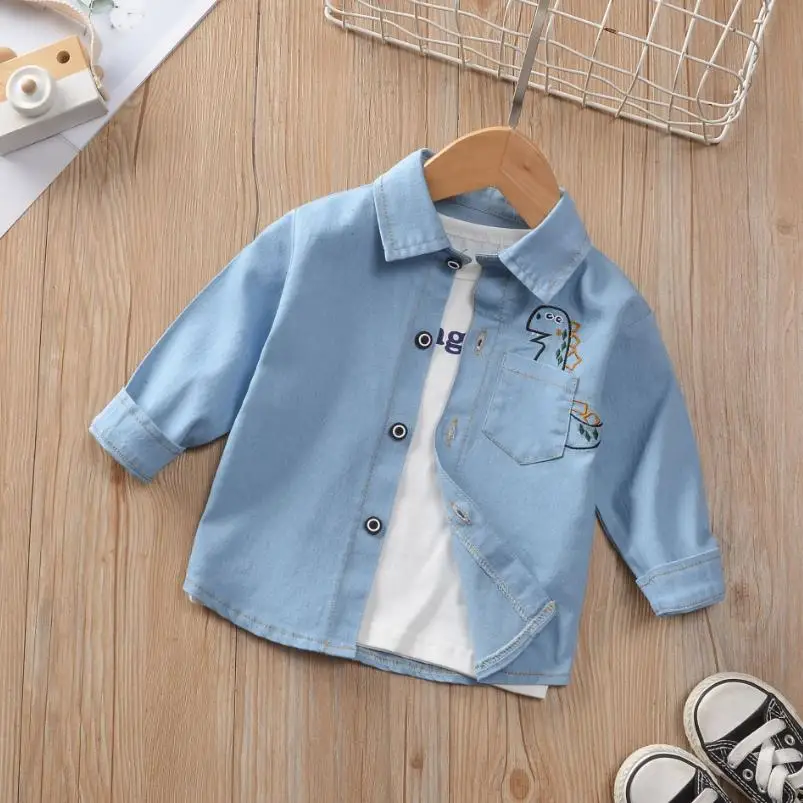 Рубашка джинсовая для мальчиков тонкая весна-осень От 0 до 5 лет |