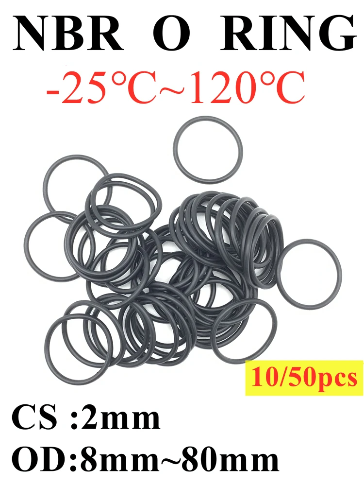 10/50 шт Черный уплотнительное кольцо CS 2 мм диаметр 8 ~ 80 бутадиен-нитрильный каучук