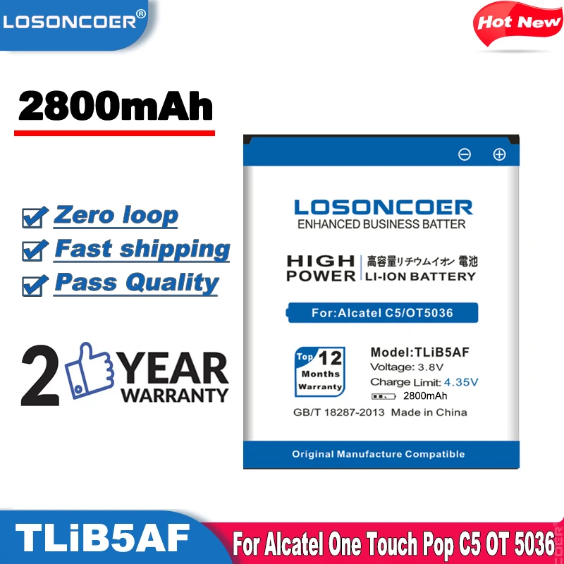 Аккумулятор LOSONCOER для Alcatel One Touch Pop C5 OT 2800 5036D 5036 5037D 5037 TCL S800 S810 S710 997D 5035 мАч|battery for