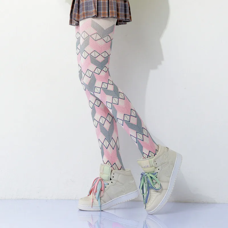 Spring and autumn pantyhose women's color plaid pattern printing fashion trendy pantyhose leggings