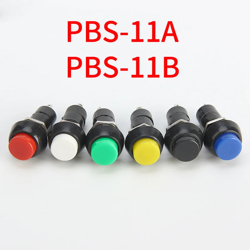 

100Pcs PBS-11A / PBS-11B 12mm Self-Locking Self-Reset Plastic Round Push Button Switch 3A 250V AC 2PIN 6 Color