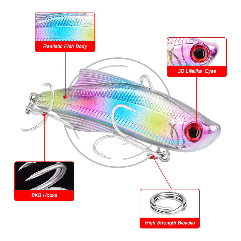 

1PCS VIB Fishing Lure 7.3cm-2.87"/20.5g-0.72oz Fishing Tackle Lures with 6# Hook 6 Colors Wobbler Baits