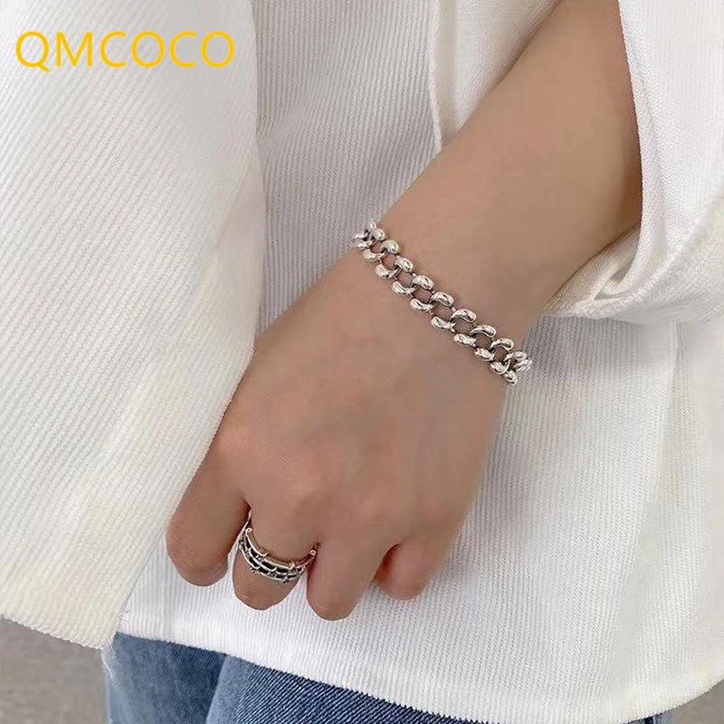 QMCOCO серебряный цвет хип-хоп простой плетеный браслет ручной работы корейское