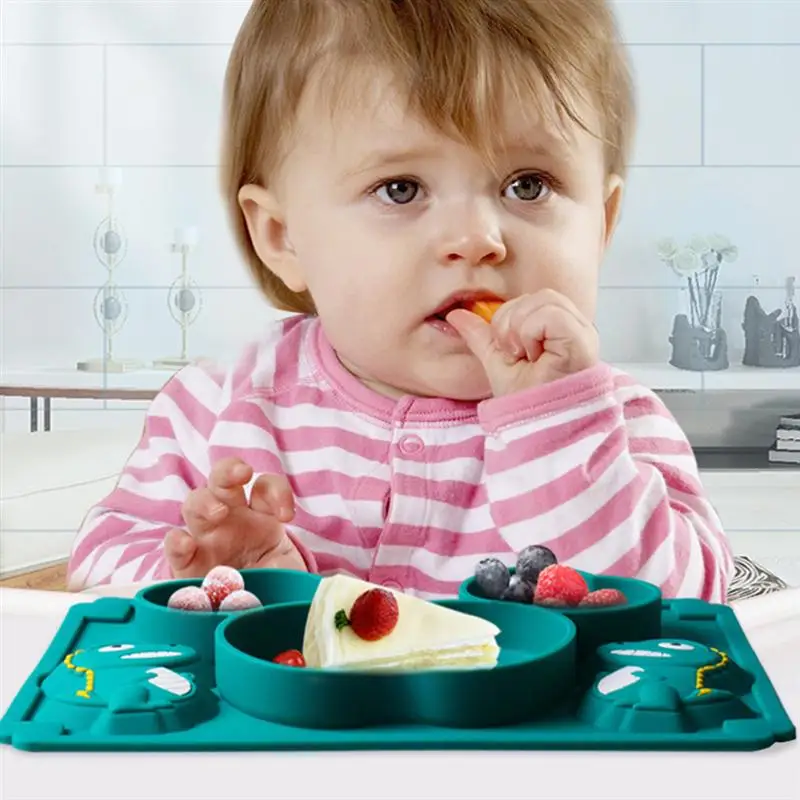 

1 Set of Baby Silicone Tableware Dish Plate Baby Dinner Plate Fork Spoon Set