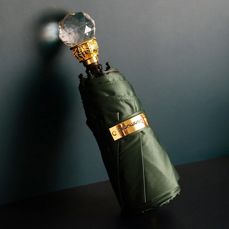 

Роскошный складной зонт с кристаллами, Женский брендовый высококачественный креативный зонт от солнца и ветра для патио, мини-зонт 8K