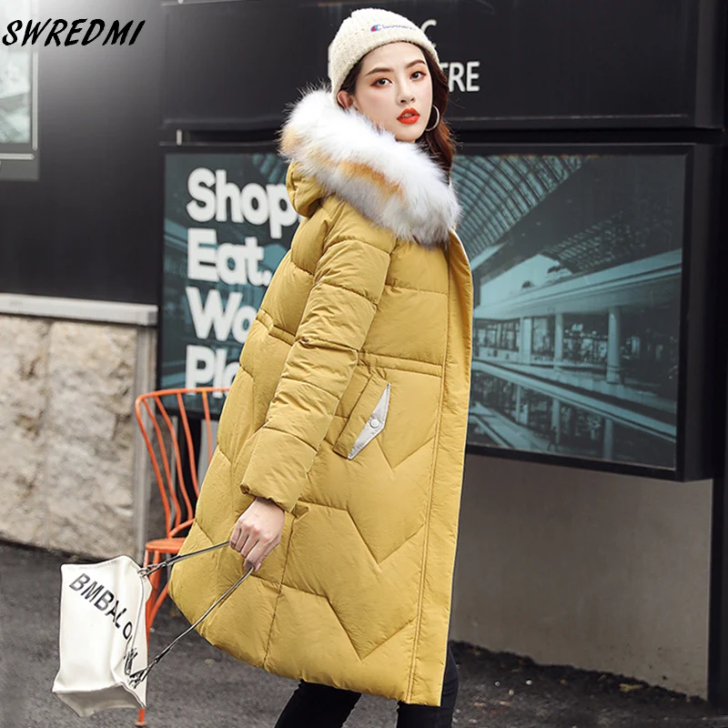 Женская Стеганая куртка SWREDMI белая длинная парка с капюшоном и хлопковой