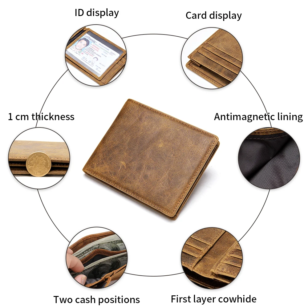 Кошелек MVA из натуральной кожи для мужчин винтажного стиля на короткие карточки для бизнеса, мужской кошелек портомоне тонкий 7444.