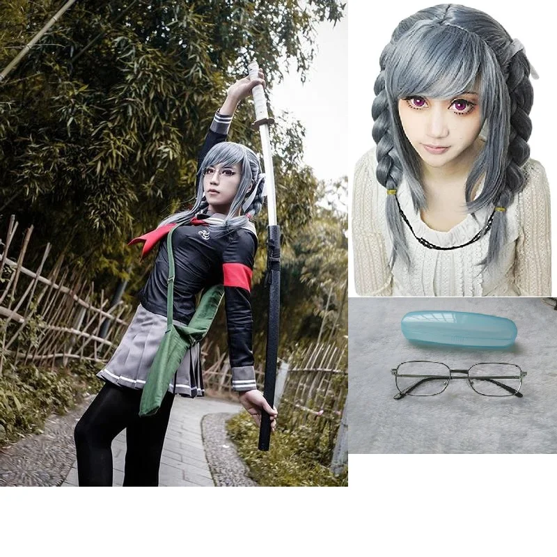 Супер Danganronpa 2 Пеко Pekoyama косплэй костюм парик очки для костюмированной вечеринки
