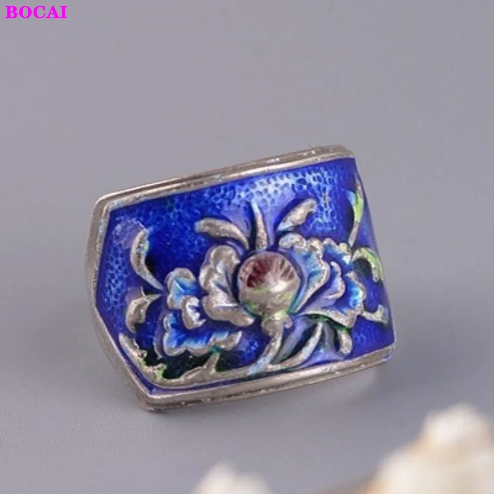 

S925 silver craft ring female fashion national wind restoring ancient ways mana burn Thai silver peony flowers ring