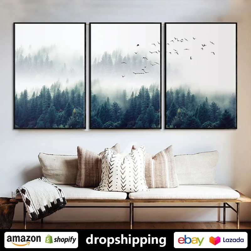 

Nordic Forest Landscape posters prints canvas paintings wall art for living room decor for bedroom bathroom aesthetic Artwork