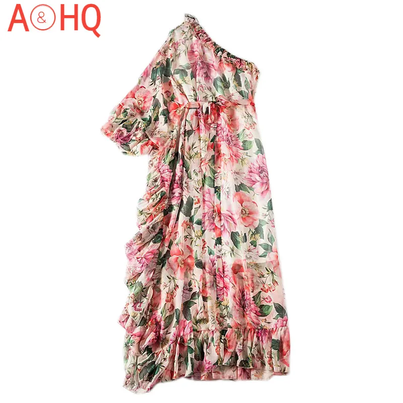 

Plus Size Long Dress High Quality Spring 2021 New Women'S Party Sexy Boho Beach Irregular Ruffled Print Chiffon Chic Dresses