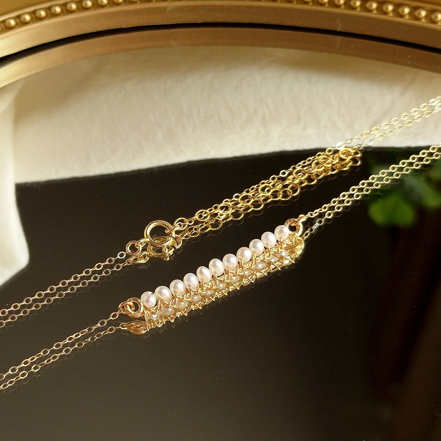 

Цепочка Lii Ji из натурального белого золота 14 карат, 3-4 мм, с маленьким жемчугом, 39,5 + 5 см, модные украшения