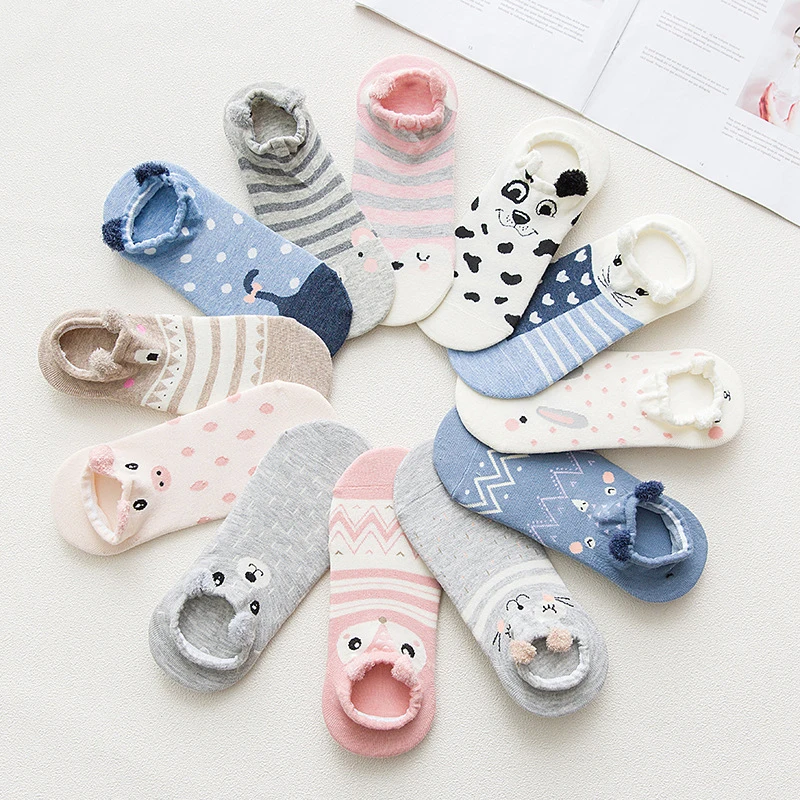 

Lovely Animal Cotton Socks Female Kawaii Cat With Dog Summer Short Cotton Sock Women Casual Soft Boat Socks One Size