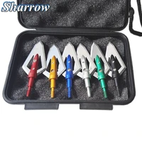 6 pcs archery fixed 2 blade arrowhead sharp steel blades broadheads 100 grain with box for compound bow and crossbow arrow tips